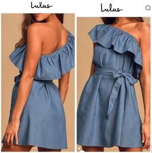 Lulu's Blue One-Shoulder Mini Dress